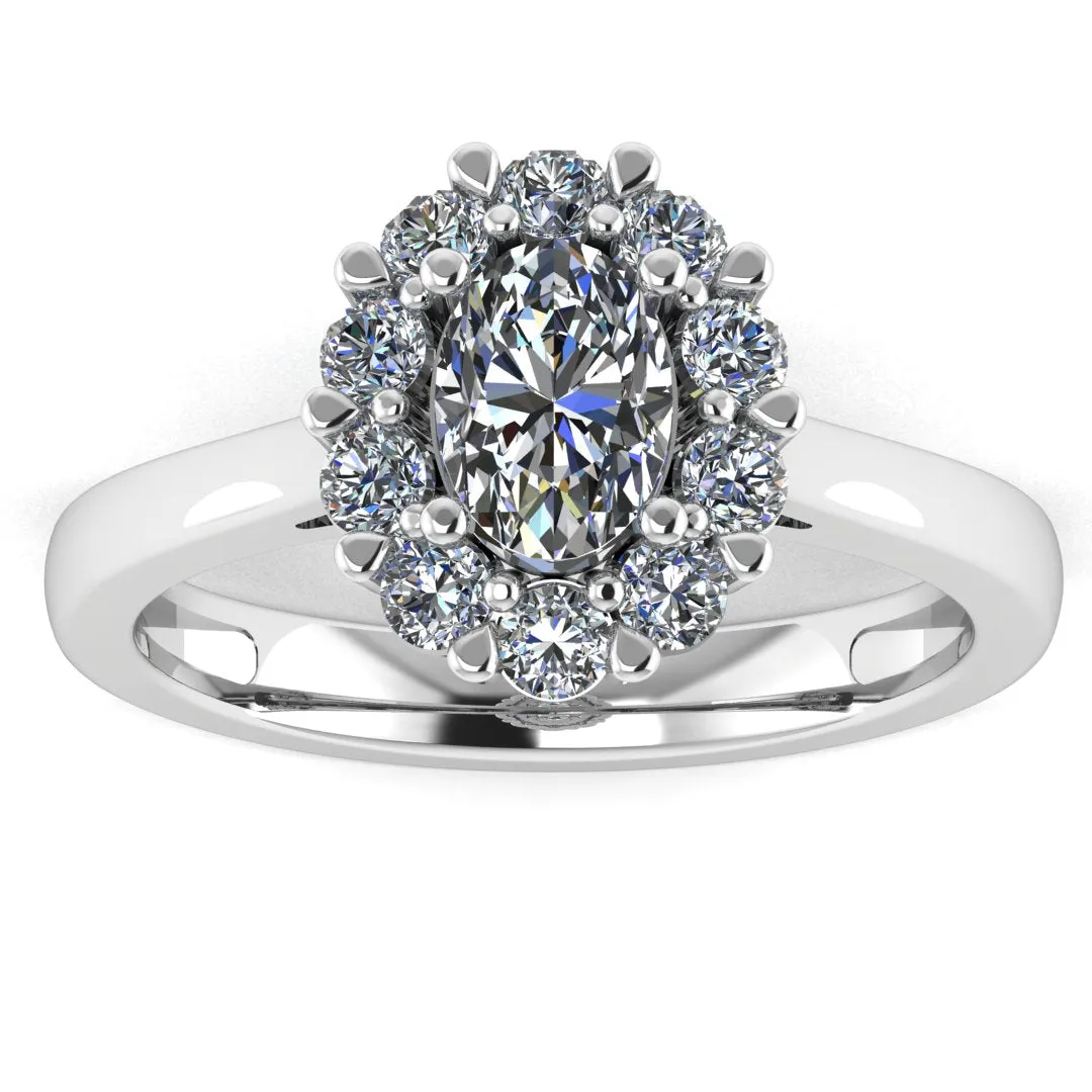 "Lottie" Flower Halo Oval Cut Diamond Hidden Diamond Undersetting Engagement Ring HAOC01