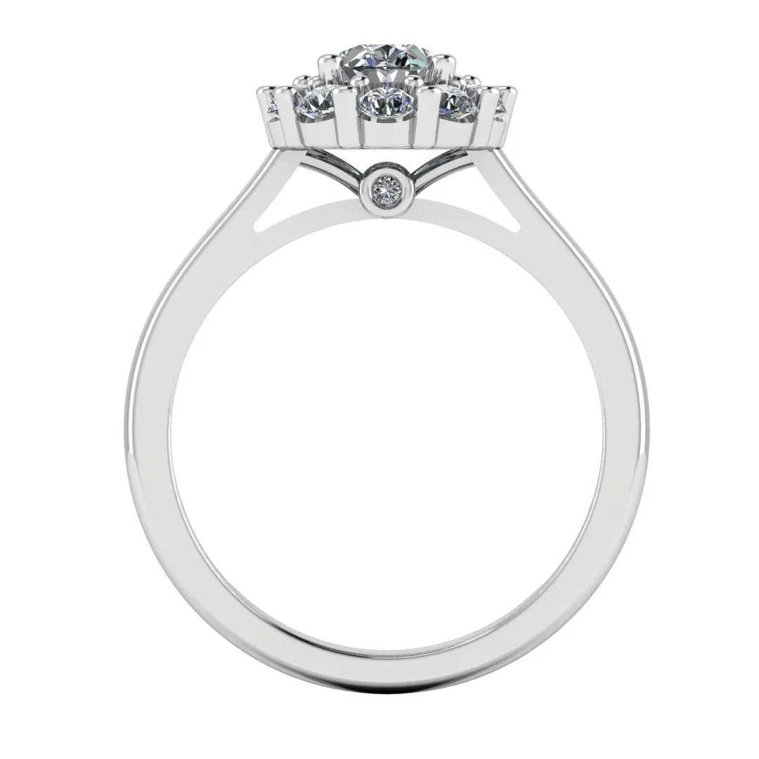 "Lottie" Flower Halo Oval Cut Diamond Hidden Diamond Undersetting Engagement Ring HAOC01