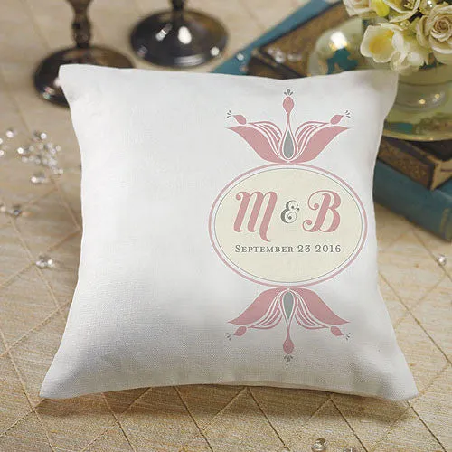 "Notable" Personalized Ring Pillow with Double Floral Monogram Teal Breeze