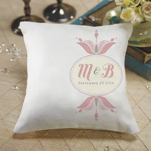 "Notable" Personalized Ring Pillow with Double Floral Monogram Teal Breeze