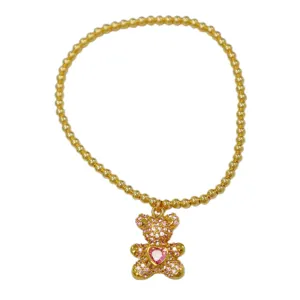 "THE BEAR" CZ Charm Gold Filled Ball Bead Bracelet