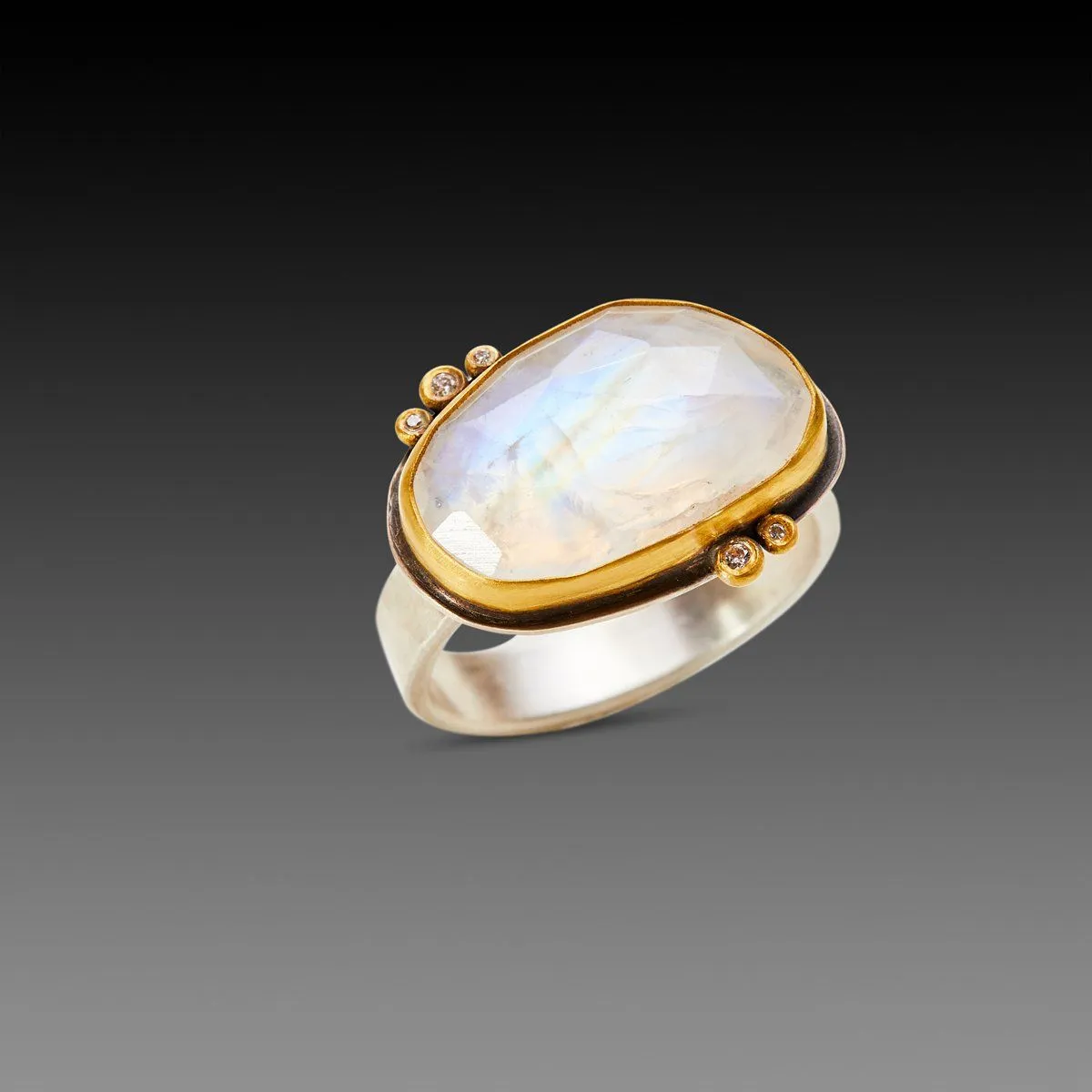 Rainbow Moonstone Ring with Diamonds