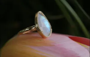 Rainbow Moonstone Slice Ring