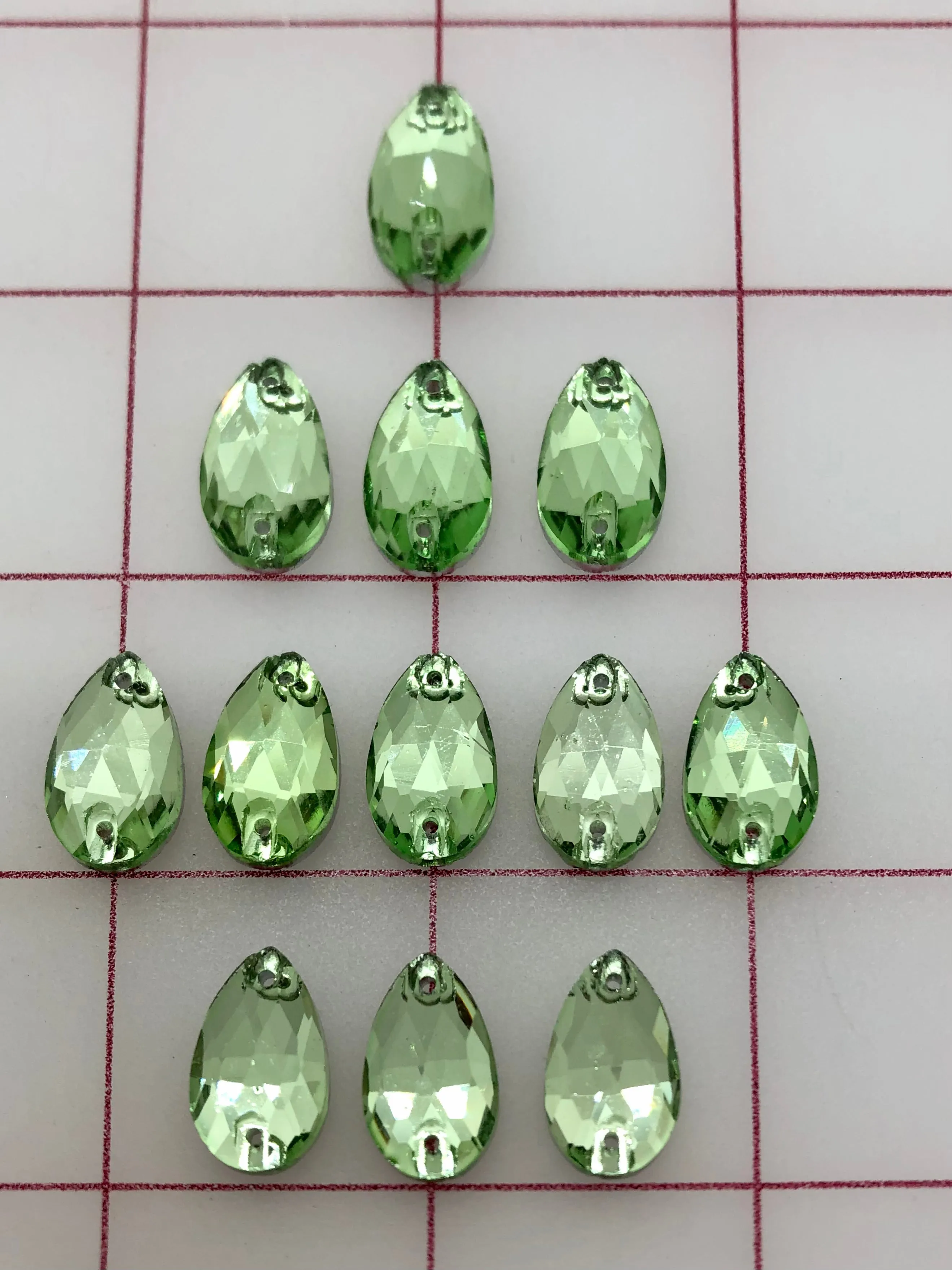 Rhinestones - 10x18mm Czech "Bright-Cut" Peridot Pear-Shape Sew-On