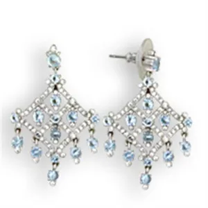 Rhodium 925 Sterling Silver Earrings with Top Grade Crystal in Sea Blue for Women Sea Blue Stone Color Style S35801