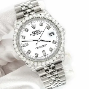 Rolex Datejust 116200 36mm 4CT Diamond Bezel/Lugs/White 6 9 Baguette Dial Watch TFJ-142508605