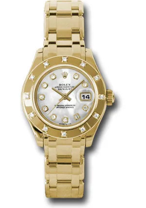 Rolex Yellow Gold Lady-Datejust Pearlmaster 29 Watch - 12 Diamond Bezel - Mother-Of-Pearl Diamond Dial - 80318 md