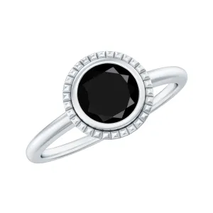 Round Black Onyx Solitaire Ring in Bezel Setting