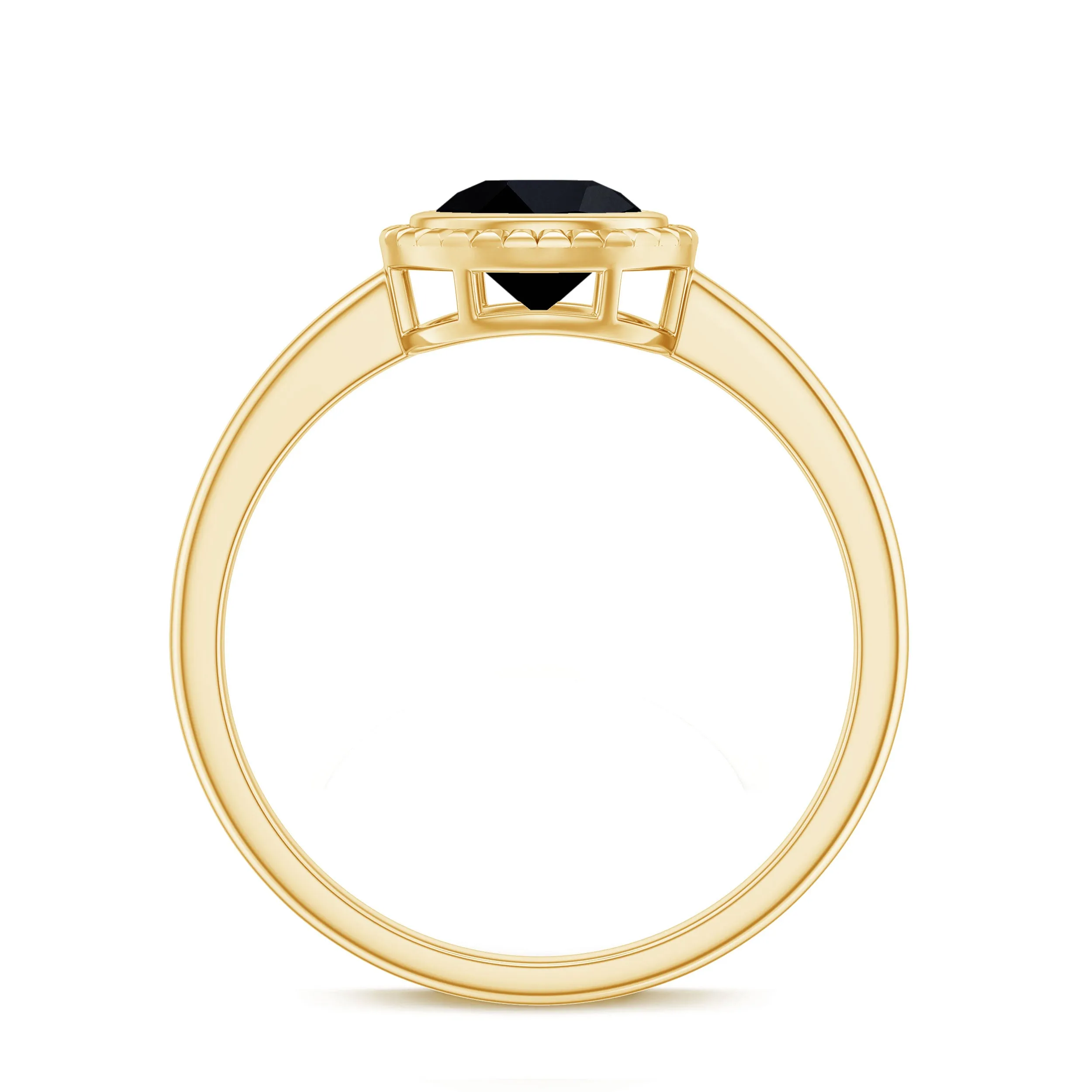 Round Black Onyx Solitaire Ring in Bezel Setting