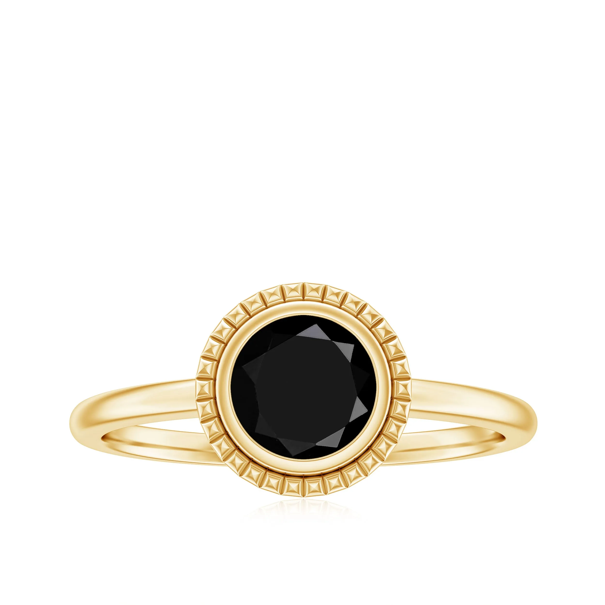 Round Black Onyx Solitaire Ring in Bezel Setting