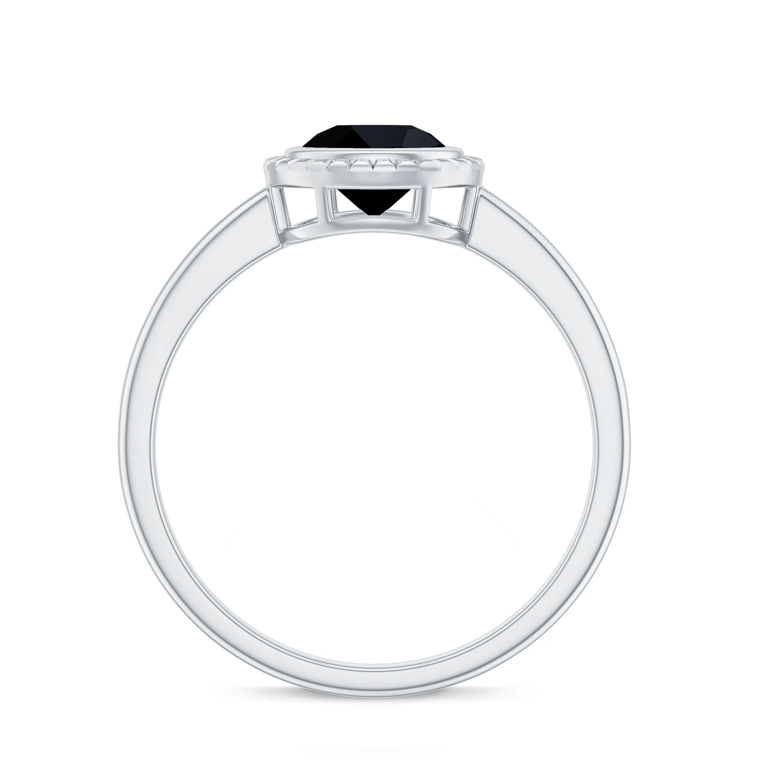 Round Black Onyx Solitaire Ring in Bezel Setting