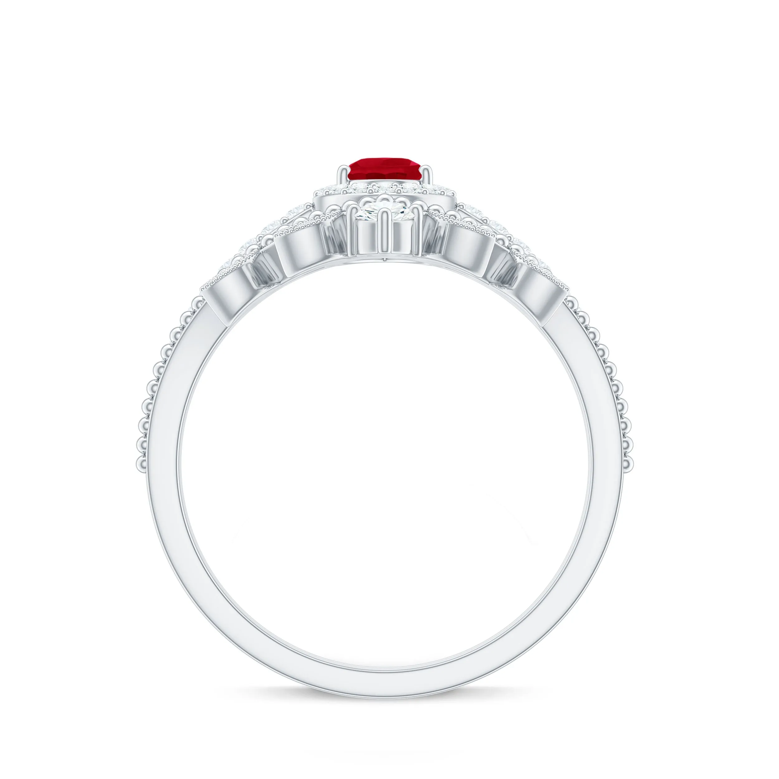 Ruby Vintage Teardrop Wedding Ring Set with Diamond