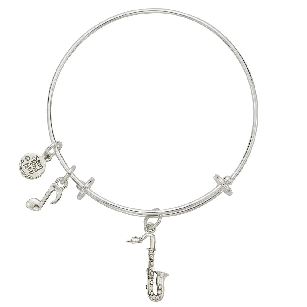 Saxophone Eighth Note Charm Bangle Bracelet