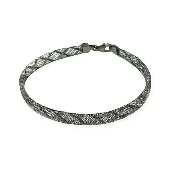 Silver 925 Black Rhodium Plated Crisscross Net Italian Bracelet