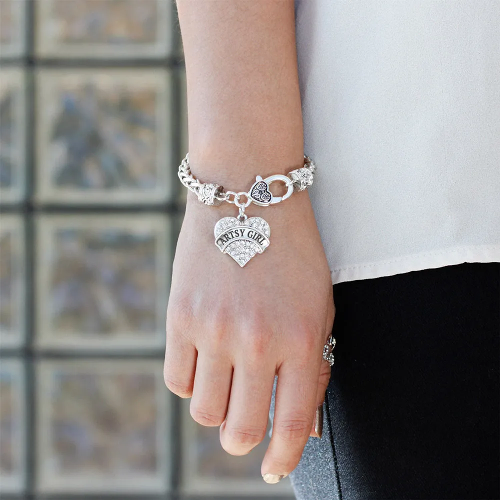 Silver Artsy Girl Pave Heart Charm Braided Bracelet