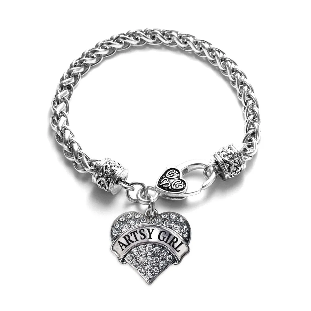 Silver Artsy Girl Pave Heart Charm Braided Bracelet