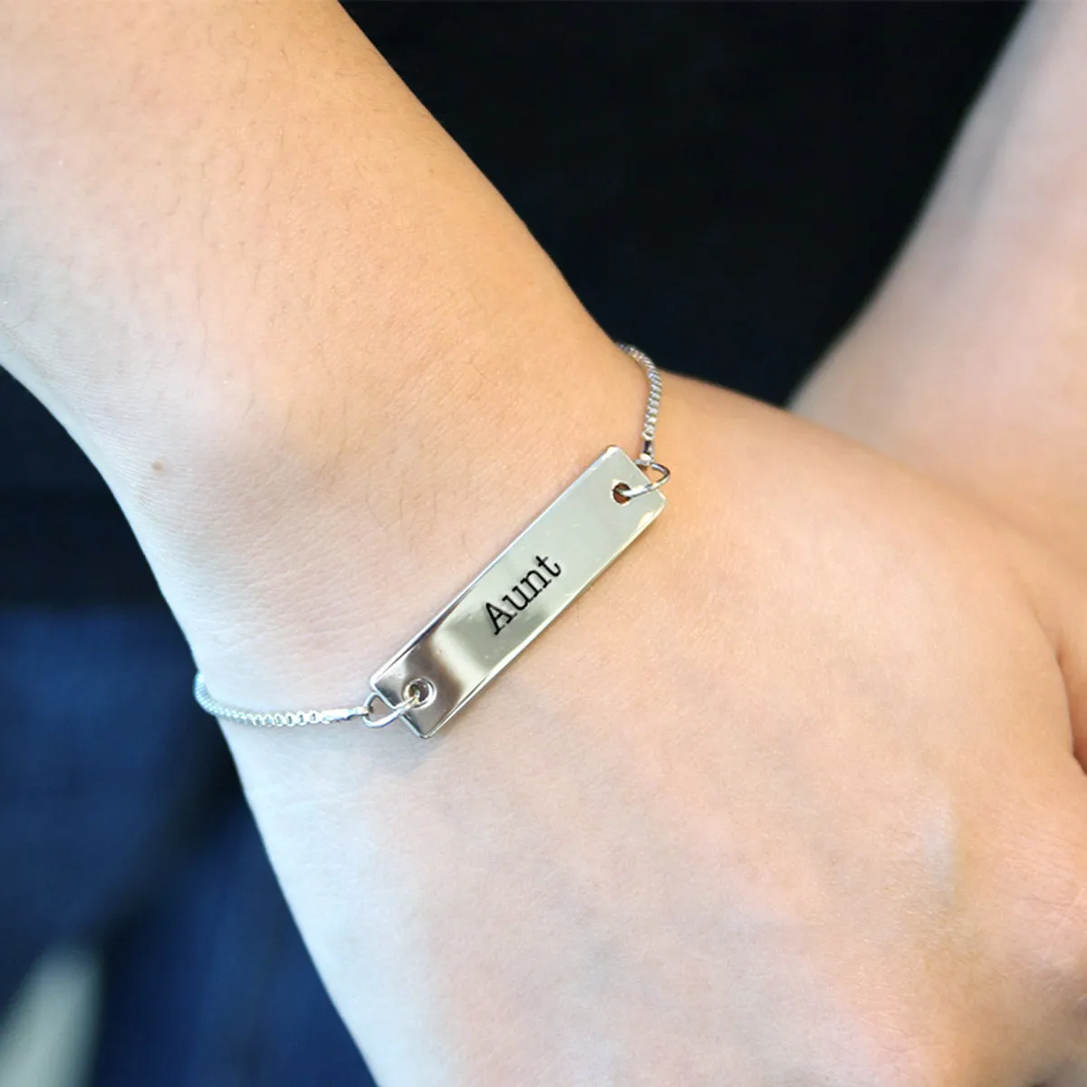 Silver Aunt Adjustable Bar Bracelet