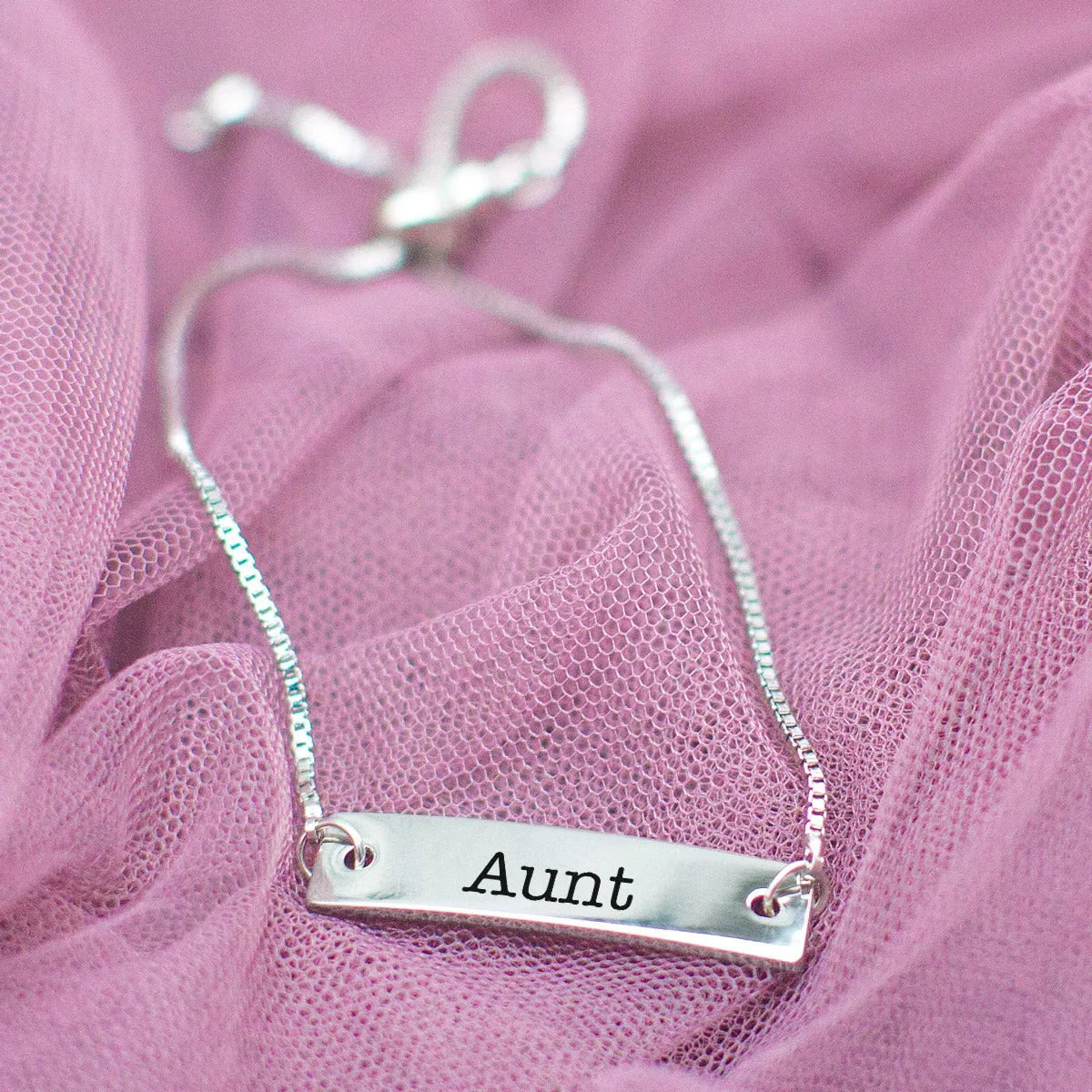 Silver Aunt Adjustable Bar Bracelet