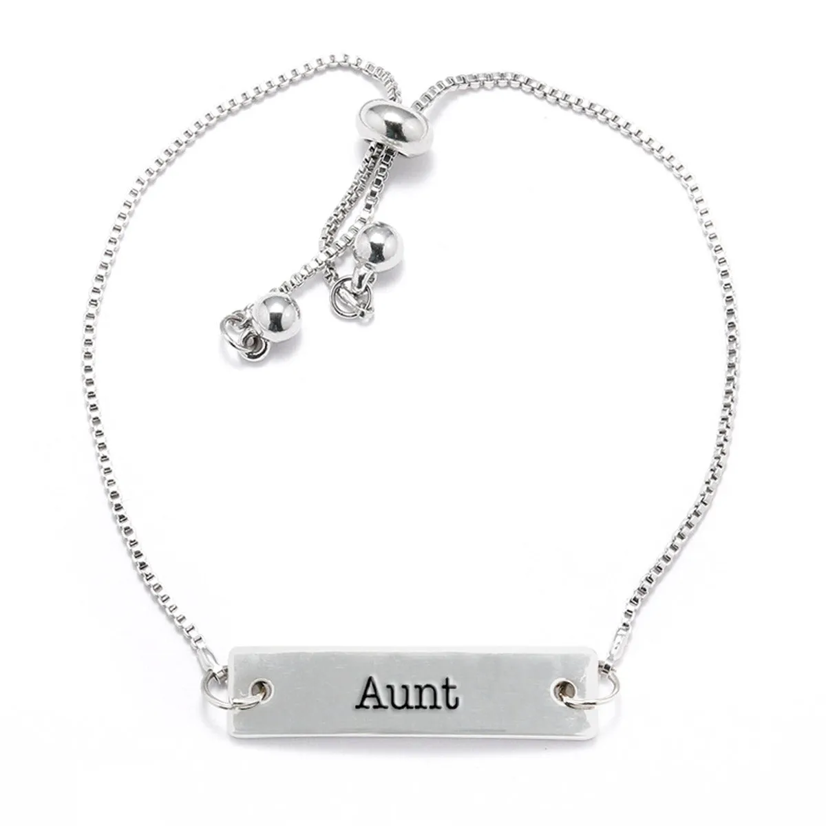 Silver Aunt Adjustable Bar Bracelet