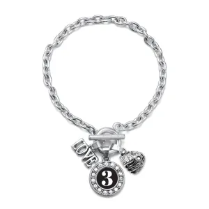 Silver Baseball Glove - Sports Number 3 Circle Charm Toggle Bracelet