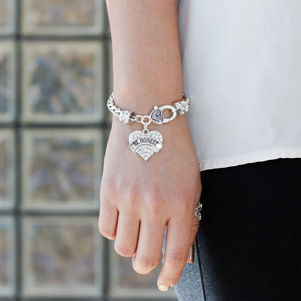 Silver Be Honest Pave Heart Charm Braided Bracelet