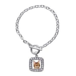 Silver Bengal Cat Square Charm Toggle Bracelet