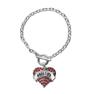 Silver #BESTIES Red Candy Red Pave Heart Charm Toggle Bracelet