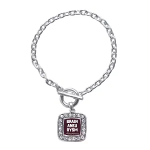 Silver Brain Aneurysm Awareness Square Charm Toggle Bracelet