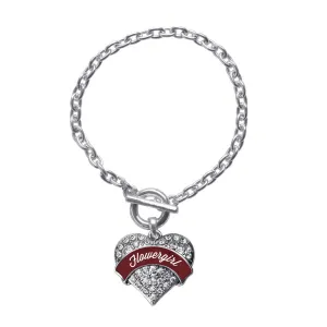 Silver Burgundy Flower Girl Pave Heart Charm Toggle Bracelet