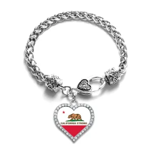 Silver California Strong Flag Open Heart Charm Toggle Bracelet