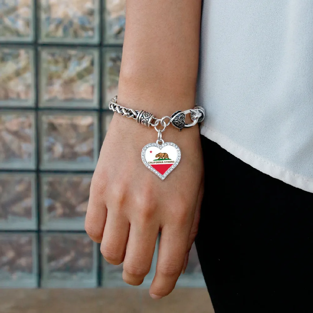 Silver California Strong Flag Open Heart Charm Toggle Bracelet