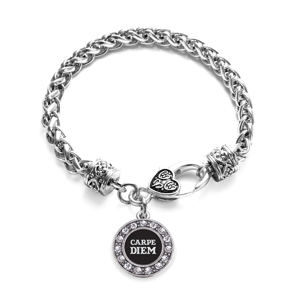 Silver Carpe Diem Circle Charm Braided Bracelet