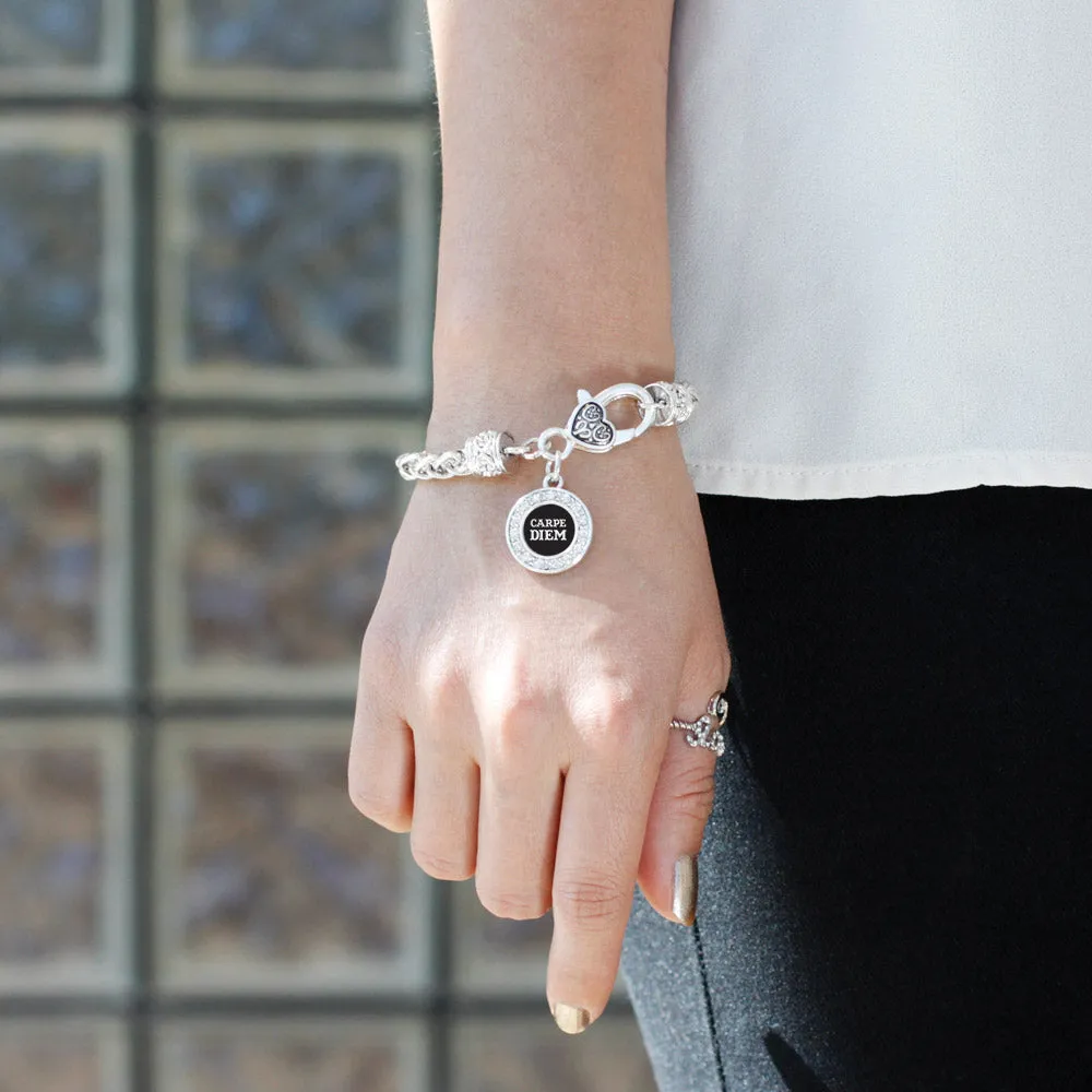 Silver Carpe Diem Circle Charm Braided Bracelet