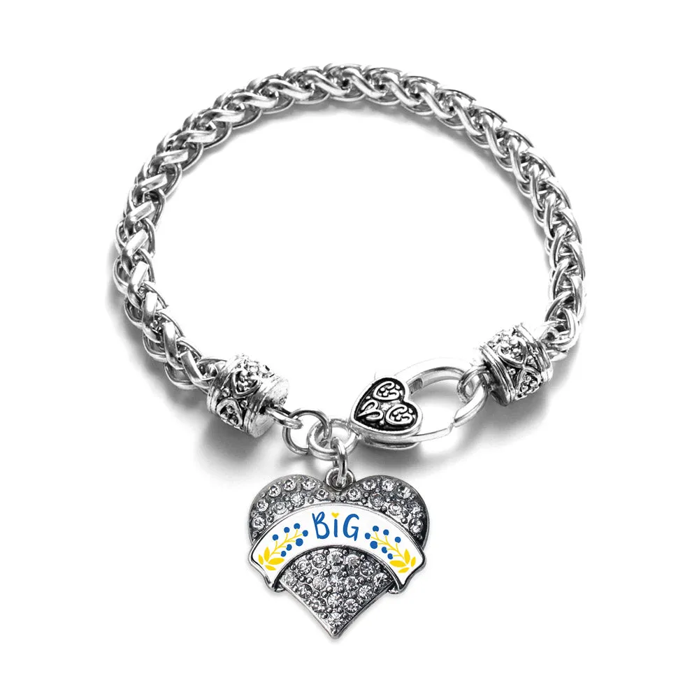 Silver Cerulean Blue and Canary Yellow Big Pave Heart Charm Braided Bracelet