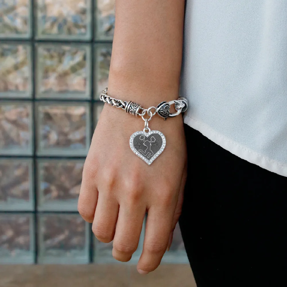 Silver Cheerleader - Black Open Heart Charm Braided Bracelet