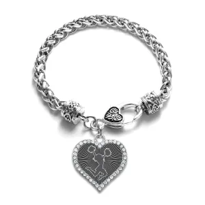 Silver Cheerleader - Black Open Heart Charm Braided Bracelet