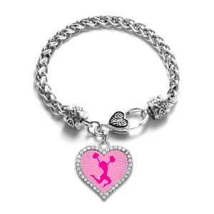 Silver Cheerleader - Pink Open Heart Charm Toggle Bracelet