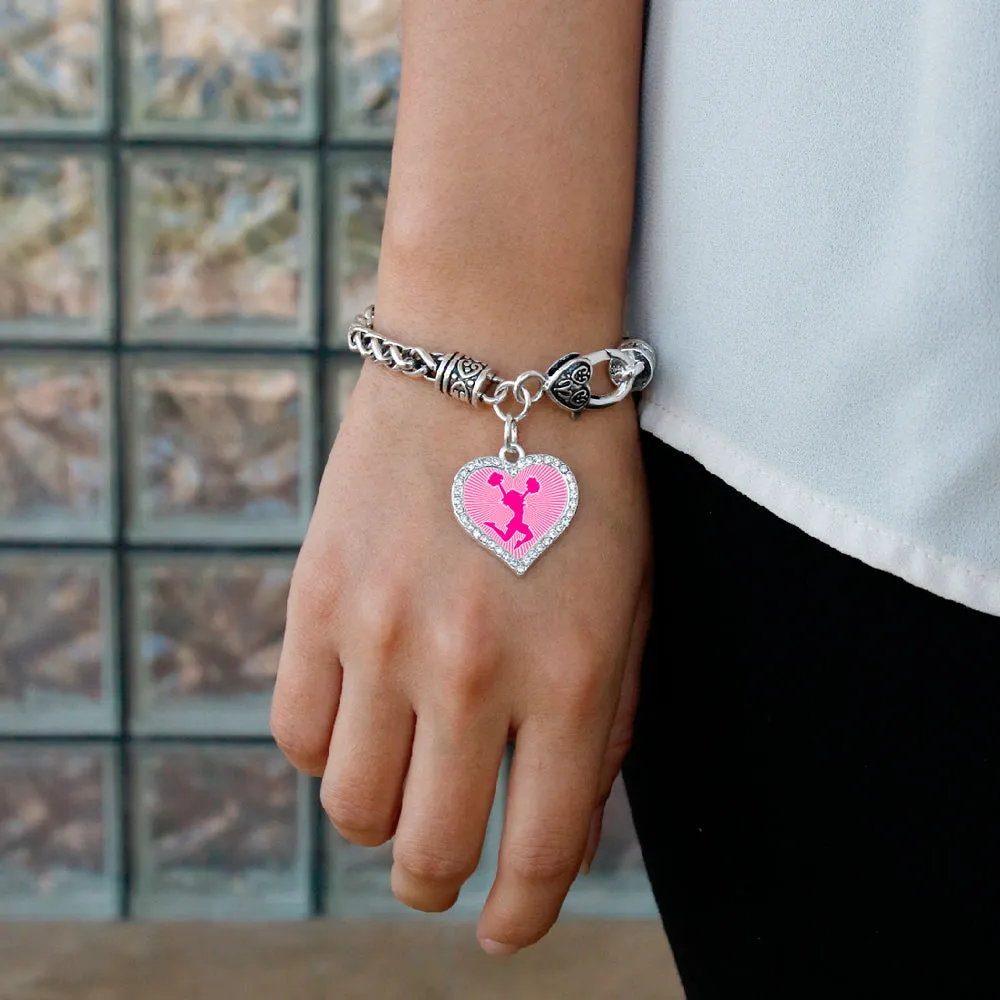 Silver Cheerleader - Pink Open Heart Charm Toggle Bracelet