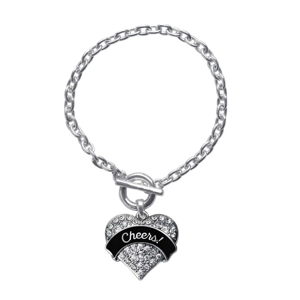 Silver Cheers! Black and Silver Pave Heart Charm Toggle Bracelet