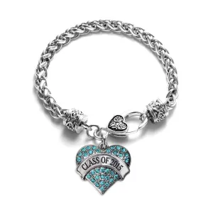 Silver Class of 2015 Aqua Aqua Pave Heart Charm Braided Bracelet