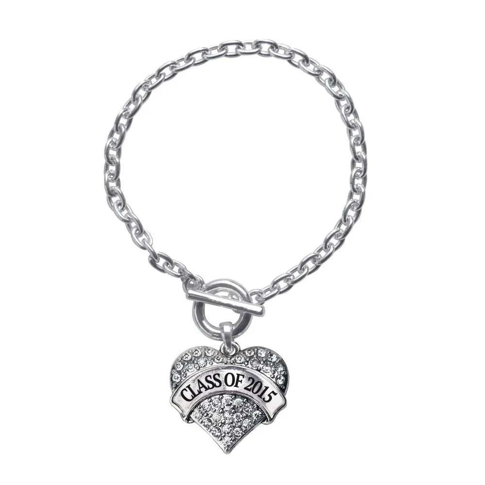 Silver Class Of 2015 Pave Heart Charm Toggle Bracelet