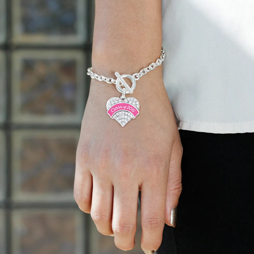 Silver Class of 2015 - Pink Pave Heart Charm Toggle Bracelet