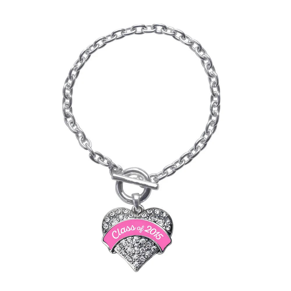 Silver Class of 2015 - Pink Pave Heart Charm Toggle Bracelet