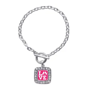 Silver Color Guard Love Square Charm Toggle Bracelet