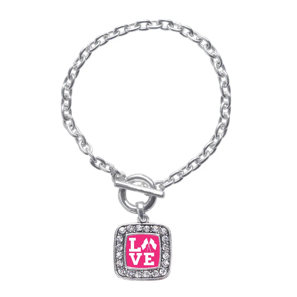 Silver Color Guard Love Square Charm Toggle Bracelet