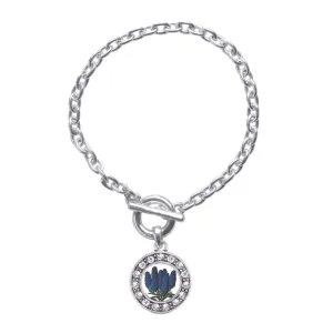 Silver Delphinium Flower Circle Charm Toggle Bracelet