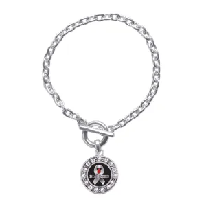 Silver Diabetes Awareness Circle Charm Toggle Bracelet