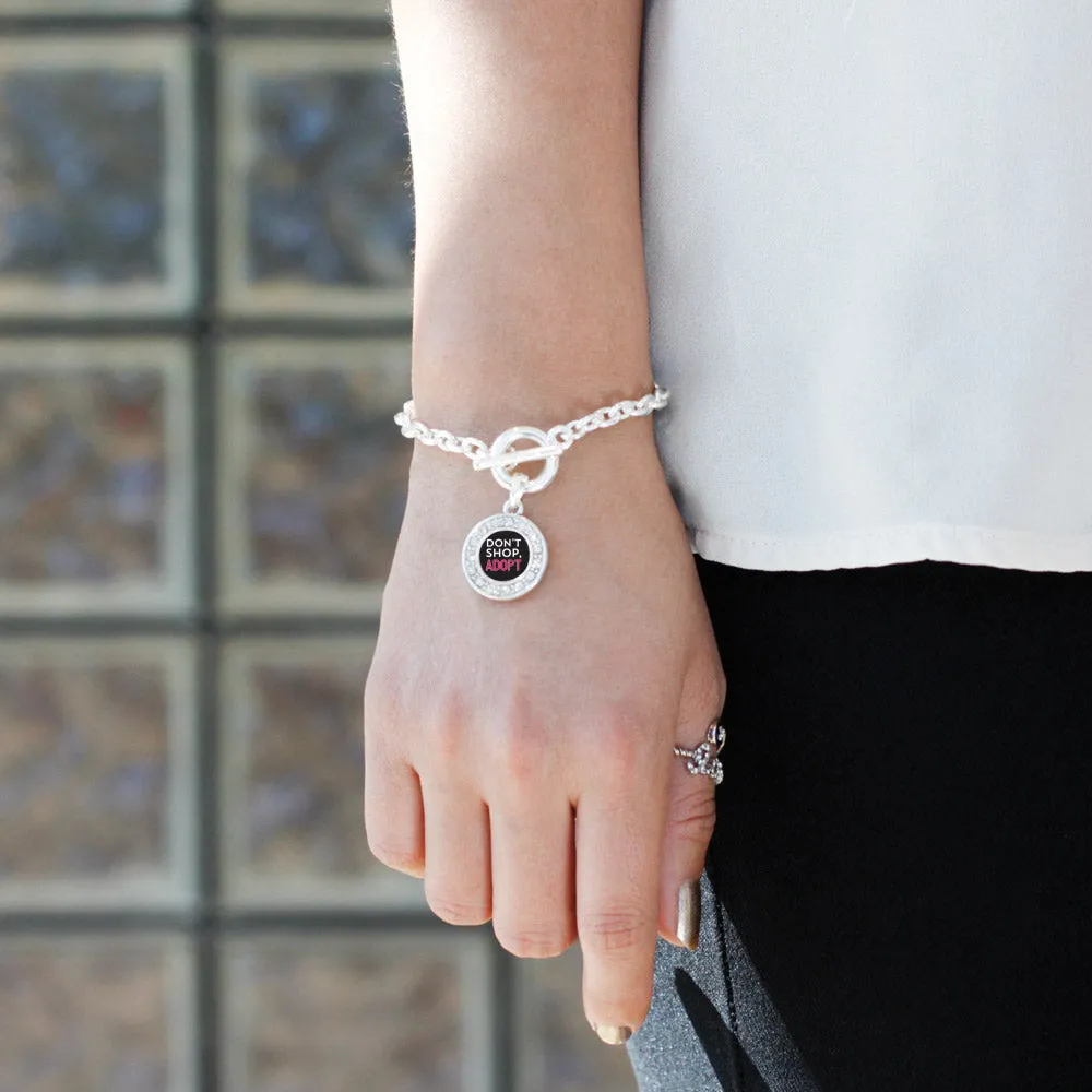 Silver Don't Shop, Adopt Circle Charm Toggle Bracelet