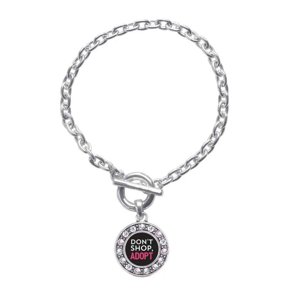 Silver Don't Shop, Adopt Circle Charm Toggle Bracelet