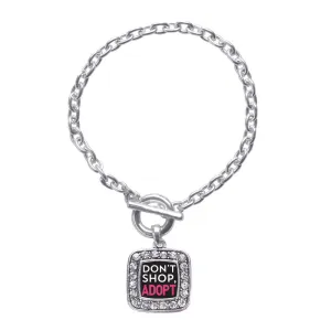 Silver Don't Shop, Adopt Square Charm Toggle Bracelet